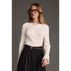 12th Tribe Melinda White Ribbed Knit Bell Sleeve Top Size XSXS